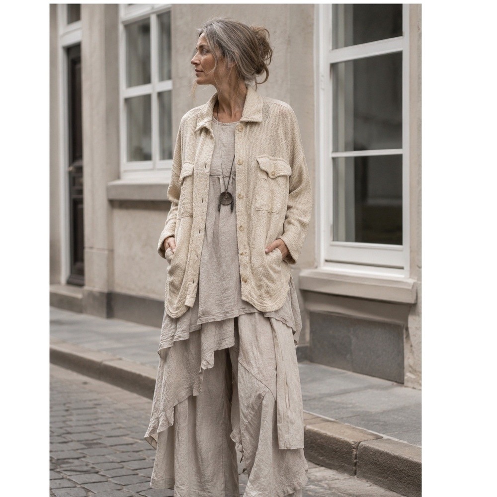 Thread & Supply Harlow Jacket Med Button Front  Ribbed Boho Lagenlook Super Soft